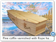 Pine coffin Varnished with Rope handles